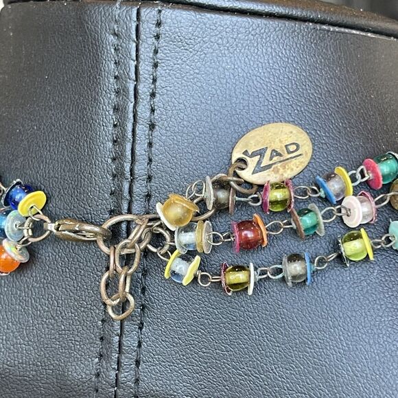 Zad Necklace Multi Color Plastic Bead Sequin Brass Multi Strand Beaded Choker - Picture 5 of 5